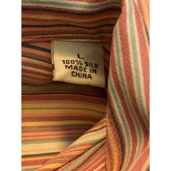Tommy Bahama 100% Silk Earth Tone Stripe Short Sleeve Shirt - Size L - Picture 5 of 7